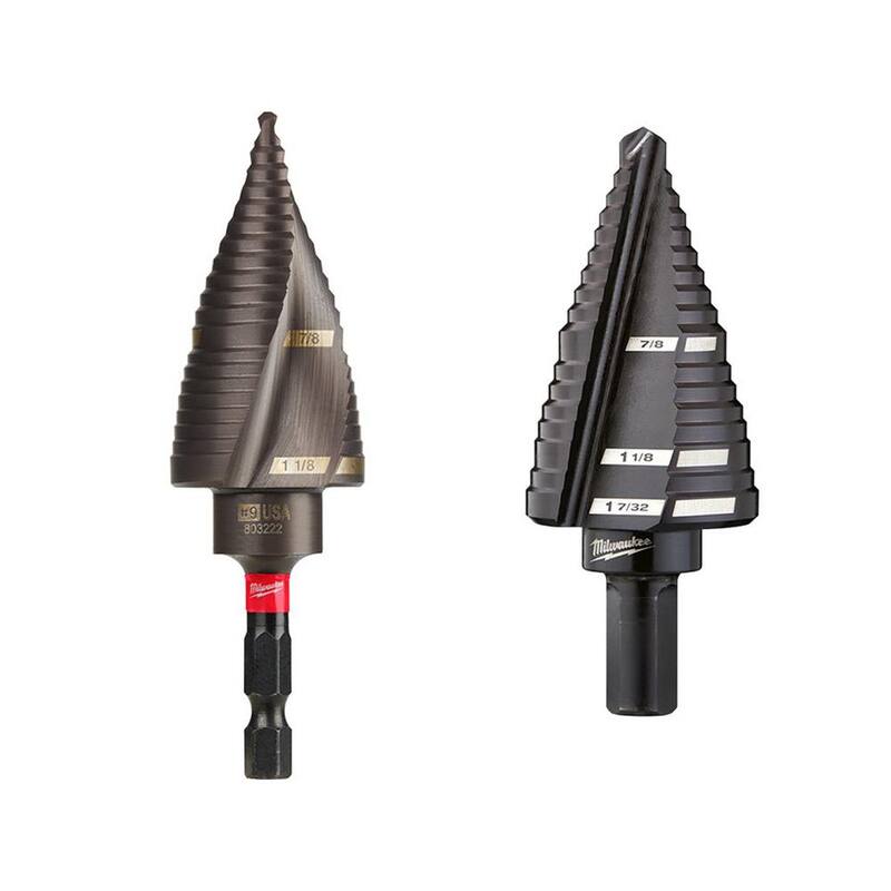Broca escalonada de titanio para trabajo de impacto de Milwaukee SHOCKWAVE de 7/8 pulg. x 1-1/8 pulg. con broca escalonada de 7/8 pulg. - 1-7/32 pulg. #11 (2 piezas) - 48-89-9249-48-89-9211