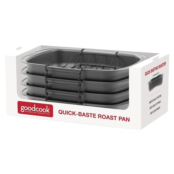 Goodcook 0 Quick Baste Roast Pan, 25 lb Capacity, Gray, 197 in L, 148 in W, 1595 in H - 4116