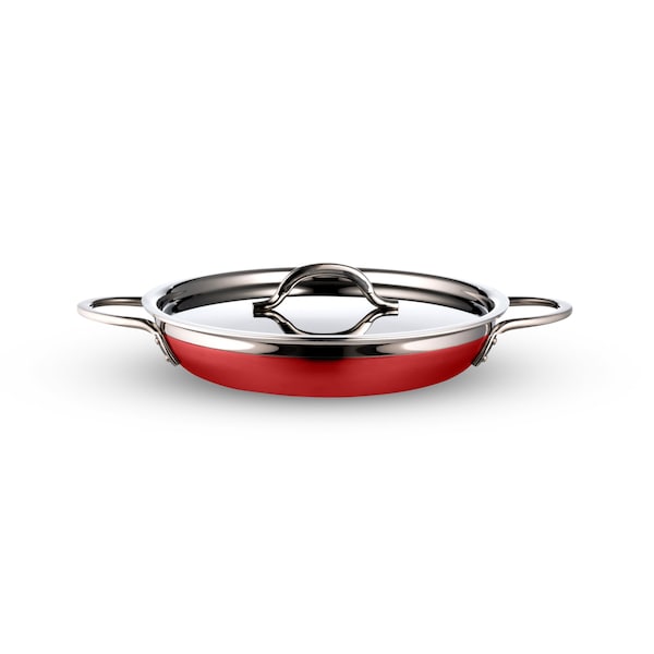Bon Chef Country French 2 Saute Pan/Skillet W/Cover Dbl Handle 10 1/8 X 1 7/8  1 Qt 20 Oz - Red - 71304-CF2-R