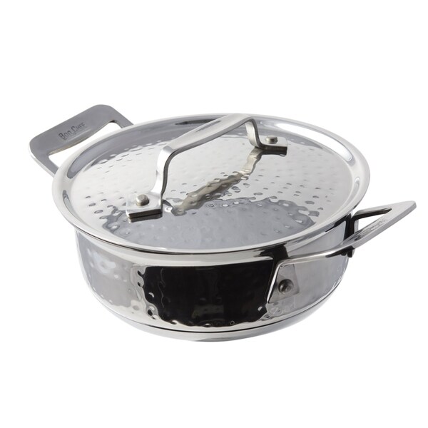 Bon Chef Cucina Round Dish Hammered Finish W/Lid Ind Btm  6 7/8" Dia X 2 1/2" H / 36 Oz - 60027HF