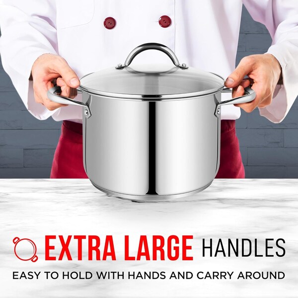 Bakken-Swiss Deluxe 8-Quart Stainless Steel Stockpot with Tempered Glass Lid, Heavy Duty - BKSSQ8