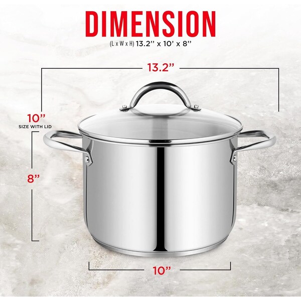 Bakken-Swiss Deluxe 8-Quart Stainless Steel Stockpot with Tempered Glass Lid, Heavy Duty - BKSSQ8