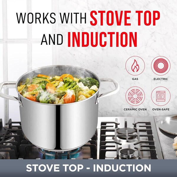 Bakken-Swiss Deluxe 8-Quart Stainless Steel Stockpot with Tempered Glass Lid, Heavy Duty - BKSSQ8
