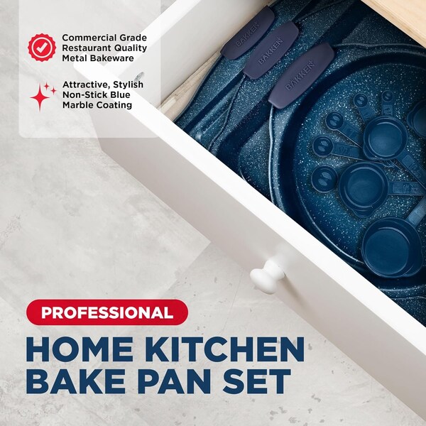 Bakkenamster BAKKEN Kitchen Baking Pan Set, Oven Safe Tray, Up To 450 Deg F, 18PK - BKBSBLUE18