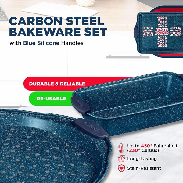 Bakkenamster BAKKEN Kitchen Baking Pan Set, Oven Safe Tray, Up To 450 Deg F, 18PK - BKBSBLUE18