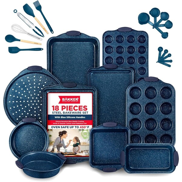 Bakkenamster BAKKEN Kitchen Baking Pan Set, Oven Safe Tray, Up To 450 Deg F, 18PK - BKBSBLUE18