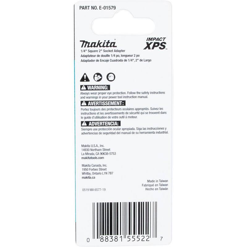Adaptador de enchufe cuadrado de 1/4 de pulgada a 2 pulgadas de Impact XPS Makita - E-01579