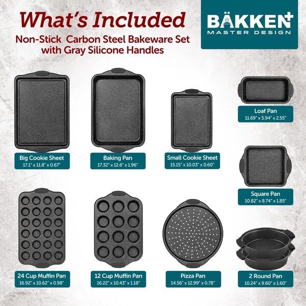 Bakkenamster BAKKEN Kitchen Oven Baking Pans, Oven Safe, 450 Deg F, 10PK - BKBSGRYMAR10