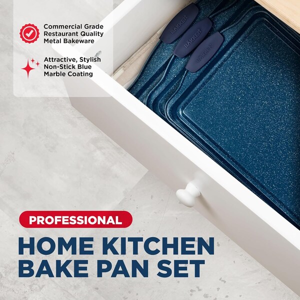 Bakkenamster BAKKEN Kitchen Baking Pan Set, Oven Safe Tray, Up To 450 Deg F, 3PK - BKBSBLUE3