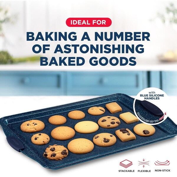 Bakkenamster BAKKEN Kitchen Baking Pan Set, Oven Safe Tray, Up To 450 Deg F, 3PK - BKBSBLUE3
