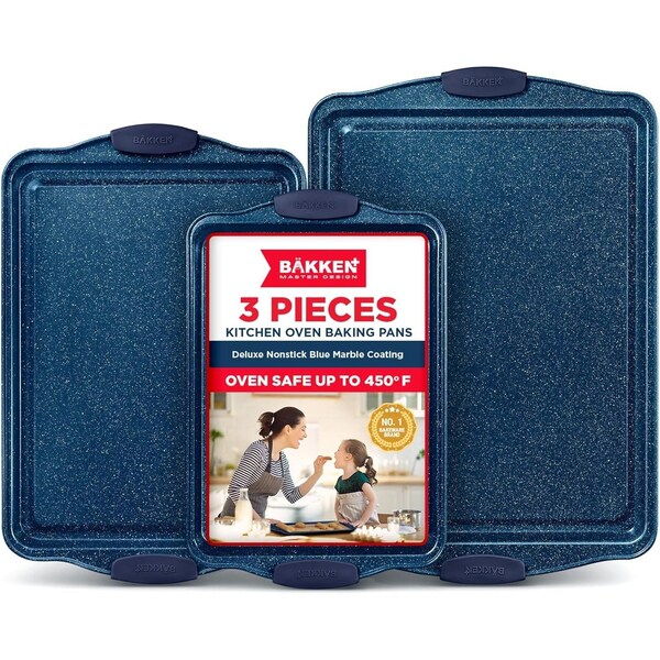 Bakkenamster BAKKEN Kitchen Baking Pan Set, Oven Safe Tray, Up To 450 Deg F, 3PK - BKBSBLUE3
