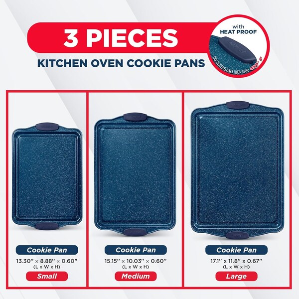 Bakkenamster BAKKEN Kitchen Baking Pan Set, Oven Safe Tray, Up To 450 Deg F, 3PK - BKBSBLUE3
