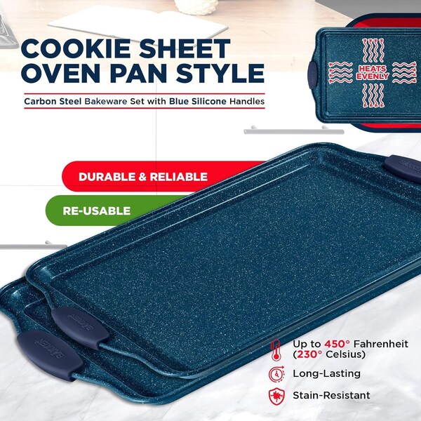 Bakkenamster BAKKEN Kitchen Baking Pan Set, Oven Safe Tray, Up To 450 Deg F, 3PK - BKBSBLUE3