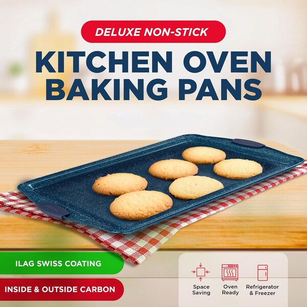 Bakkenamster BAKKEN Kitchen Baking Pan Set, Oven Safe Tray, Up To 450 Deg F, 3PK - BKBSBLUE3