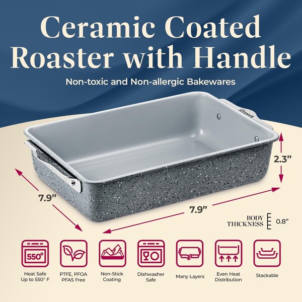 Bakken-Swiss Blue Roaster Pan, Aluminized Steel, Ceramic Non-Stick, PFOA and PFAS Free, Non-Toxic, Heavy-Duty - SBKCRSTBKMARROS