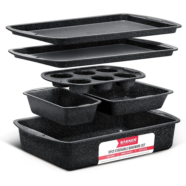Bakken-Swiss 6-Piece Bakeware Set, Stackable Non-Stick Carbon Steel Pans, Gray Coating for Home - BAKDIEGY