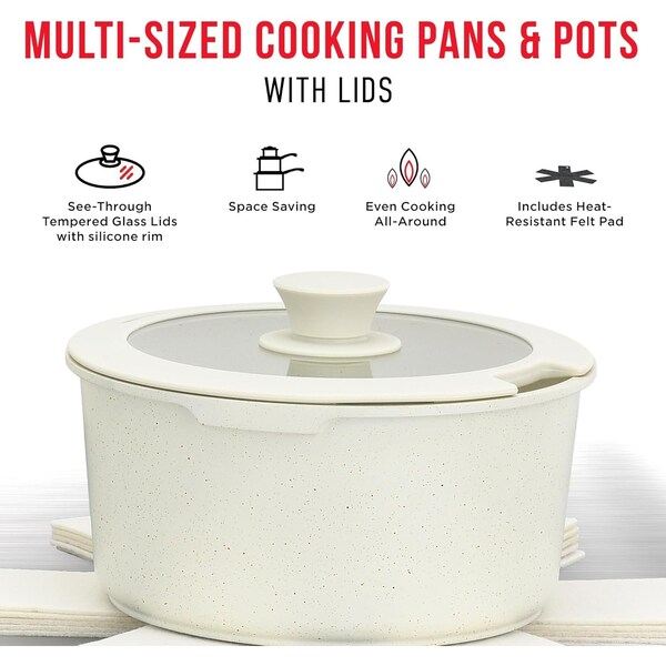 Bakken-Swiss Bakken 15-Piece Non-Stick Cookware Set with Detachable Handles, Stackable, Dishwasher Safe - BKCWSTK15WH