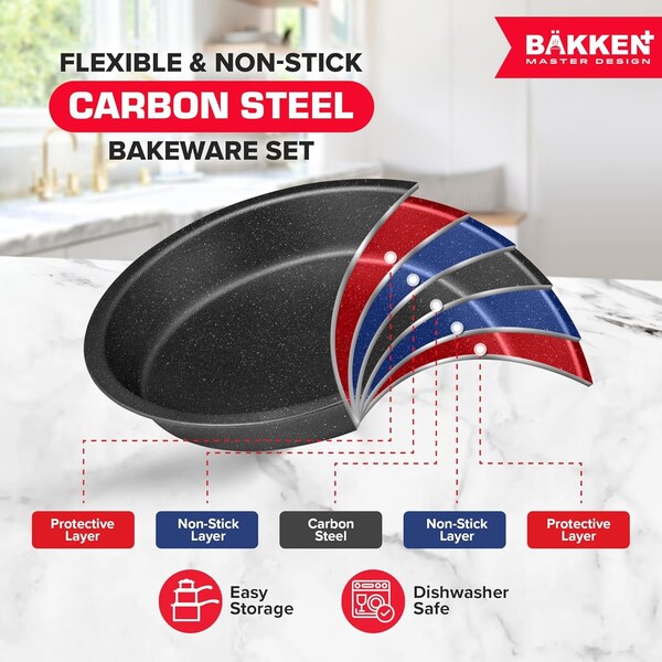 Bakken- Swiss BAKKEN 10-Piece Nonstick Bakeware Set, Carbon Steel, Stackable, PFOA-Free, Oven Safe, 450 DegF - BK10SGRY00