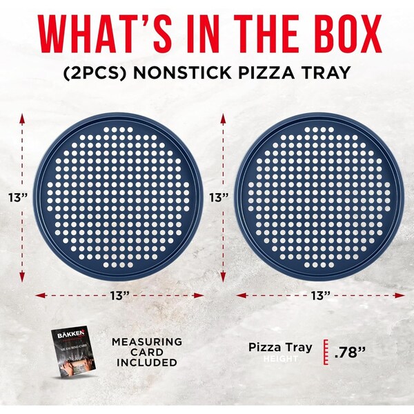 Bakken- Swiss BAKKEN Pizza Pan, Round Perforated, Nonstick Marble Coating, Dishwasher Safe, Blue, 2PK - BAKPIZRB2