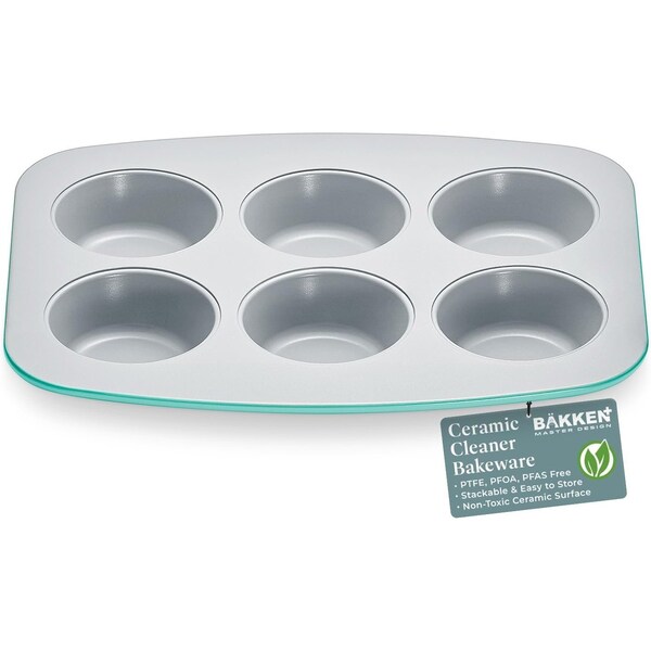 Bakken-Swiss 6-Cup Cake/Muffin Pan Set, Blue, Teal, Marble, Golden, Cream, Aluminized Steel, Non-Toxic - SBKCRSTBKTELMUF