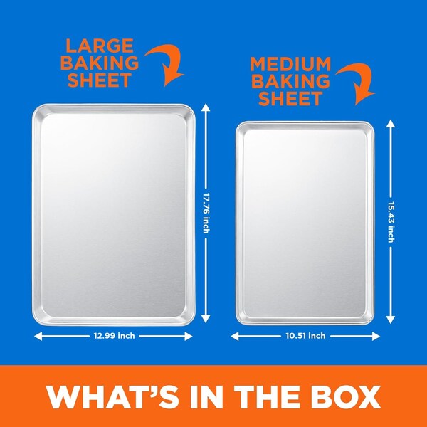 Emporio Kitchen Baking Pan Set, Medium and Large Aluminum Cookie Sheet Pan, 10.5in. x 15in. and 13in. x 18in. - EMPKSST1184