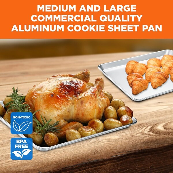 Emporio Kitchen Baking Pan Set, Medium and Large Aluminum Cookie Sheet Pan, 10.5in. x 15in. and 13in. x 18in. - EMPKSST1184
