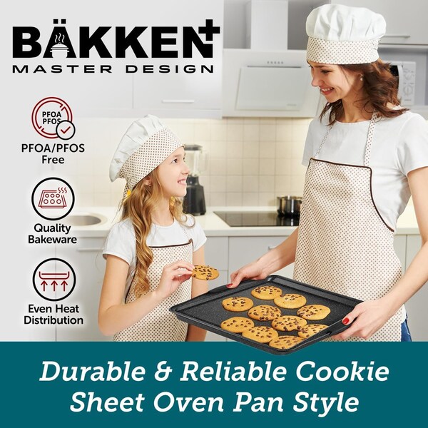 Bakkenmaster BAKKEN Cookie Sheets for Baking Nonstick Set, 3-Piece Stackable Carbon Steel Baking Sheet Pans Set - BKBSGRYMAR3