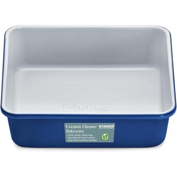 Bakken-Swiss Square Cake Pan, Aluminized Steel, Ceramic Non-Stick, Non-Toxic, Heavy-Duty, Ideal Size - SBKCRSTBKBULPAN