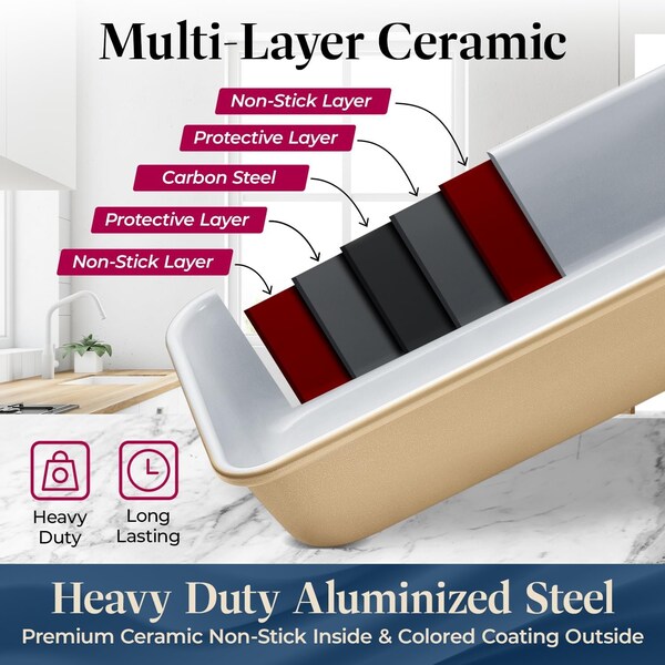 Bakken-Swiss Bakken 8-Piece Stackable Bakeware Set, Ceramic Non-Stick, PTFE, PFOA and PFOS Free, Oven-Safe - BKCRSTBKGLD