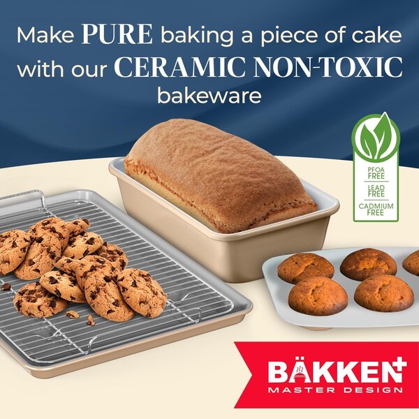 Bakken-Swiss Bakken 8-Piece Stackable Bakeware Set, Ceramic Non-Stick, PTFE, PFOA and PFOS Free, Oven-Safe - BKCRSTBKGLD