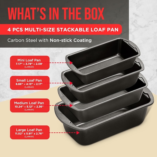 Bakken-Swiss Loaf Pan Set, Nonstick Carbon Steel, Dishwasher Safe, Ideal for Bread and Cakes, 4PK - BK4LOA4