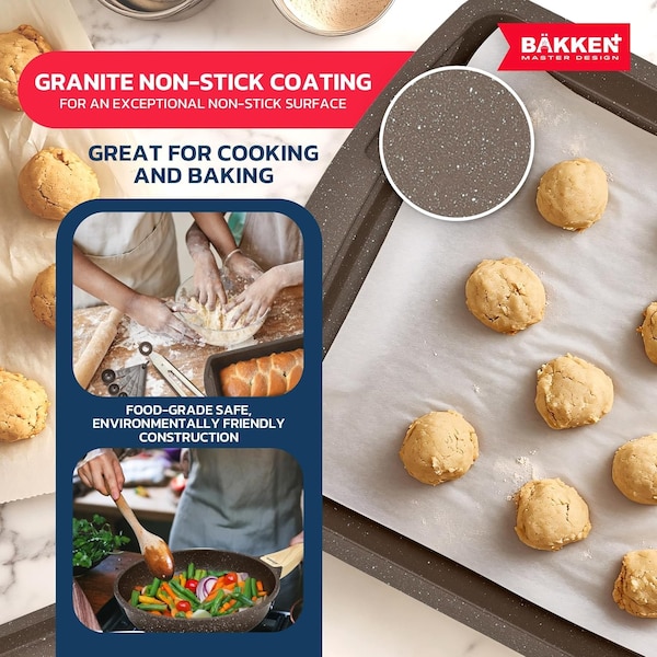 Bakken- Swiss Kitchen Cookware Set Nonstick Granite Coating, Pots and Pans w/ Handle Grips and Tempered Glass Lids - BKCAS20BRN02