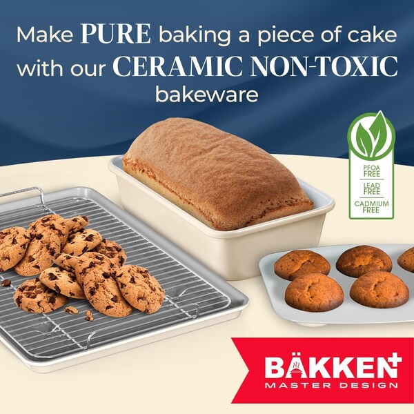 Bakken-Swiss Premium 8x15.5in Rectangle Pan, Aluminized Steel, Ceramic Non-Stick, PFOA and PFAS Free, Non-Toxic - SBKCRSTBKCRMROS