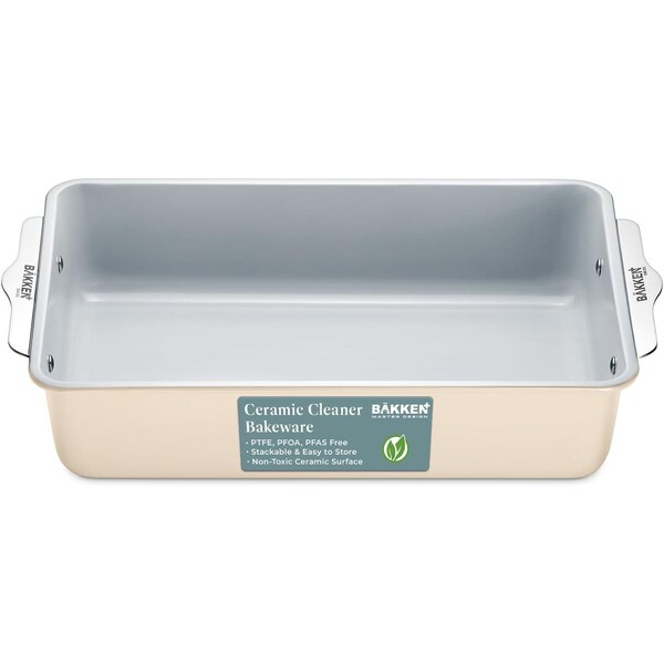 Bakken-Swiss Premium 8x15.5in Rectangle Pan, Aluminized Steel, Ceramic Non-Stick, PFOA and PFAS Free, Non-Toxic - SBKCRSTBKCRMROS