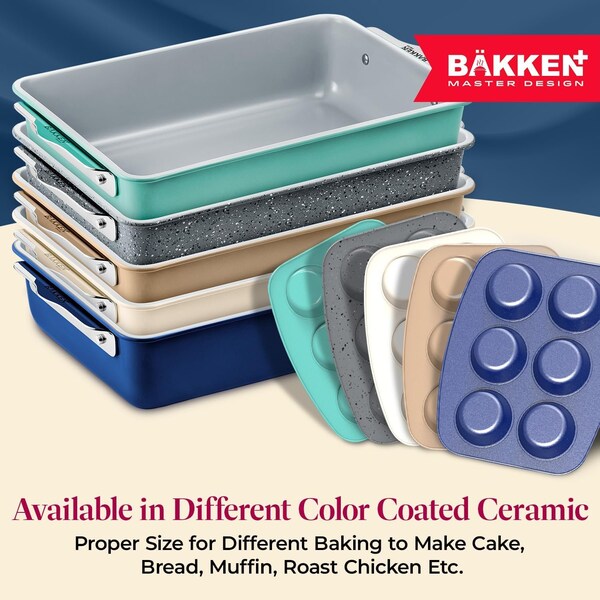 Bakken-Swiss Square Cake Pan, Aluminized Steel, Ceramic Non-Stick, Non-Toxic, Heavy-Duty, Durable and Stylish - SBKCRSTBKCRMPAN