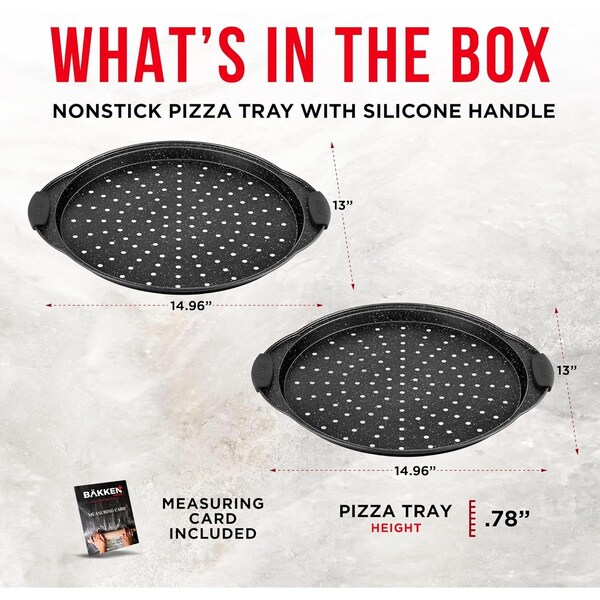Bakken- Swiss BAKKEN Pizza Pan, Round Perforated, Nonstick Marble Coating, Dishwasher Safe, Gray, 2PK - BAKPIZSHGMB54