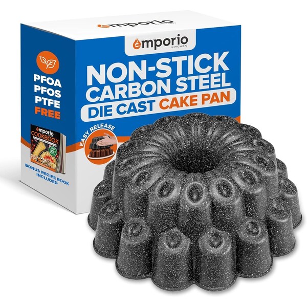 Emporio Kitchen Baking Pan Two-Layered Nonstick Gray Marble Coating Al. Fluted Cake Pans Oven Safe Up To 450 DegF - EMPKBTP118