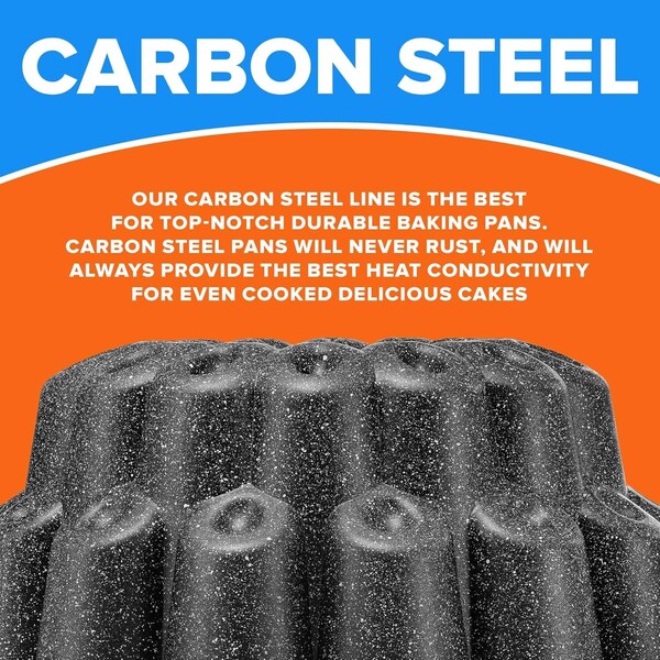 Emporio Kitchen Baking Pan Two-Layered Nonstick Gray Marble Coating Al. Fluted Cake Pans Oven Safe Up To 450 DegF - EMPKBTP118