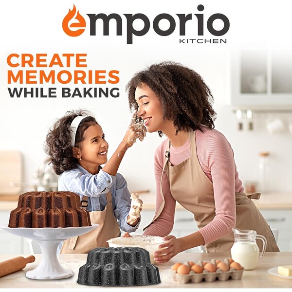 Emporio Kitchen Baking Pan Two-Layered Nonstick Gray Marble Coating Al. Fluted Cake Pans Oven Safe Up To 450 DegF - EMPKBTP118
