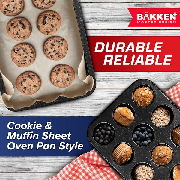 Bakken- Swiss BAKKEN 6-Piece Nonstick Bakeware Set, Carbon Steel, Stackable, PFOA-Free, Oven Safe, 450 DegF - BK6PCGR6Y