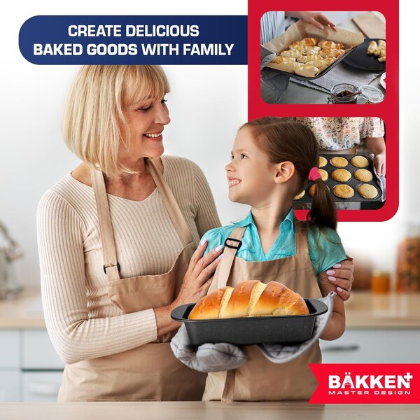 Bakken- Swiss BAKKEN 6-Piece Nonstick Bakeware Set, Carbon Steel, Stackable, PFOA-Free, Oven Safe, 450 DegF - BK6PCGR6Y