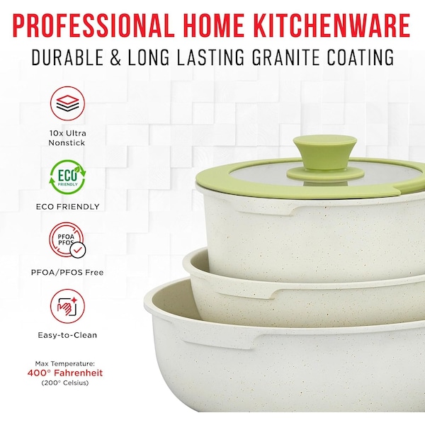 Bakken-Swiss Bakken 15-Piece Non-Stick Cookware Set with Detachable Handles, Granite Stackable Pots and Pans - BKCWSTK15GRE