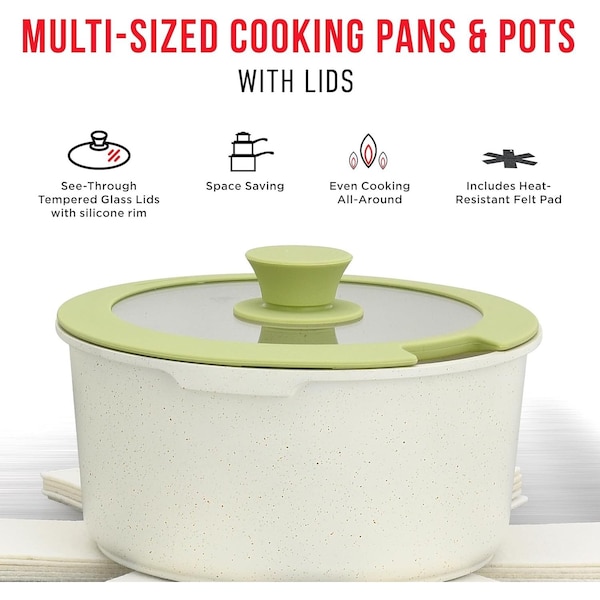 Bakken-Swiss Bakken 15-Piece Non-Stick Cookware Set with Detachable Handles, Granite Stackable Pots and Pans - BKCWSTK15GRE