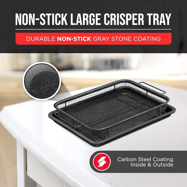 Bakken-Swiss 2-Piece Crisper Tray Set, Gray Marble Non-Stick, Basket Design for Crisp Chips and Bacon - BAKCRIPGRY