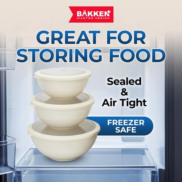 Bakkenmaster Bakken Master 12 Piece Plastic Nesting Bowls with Lids, Mixing Bowls Set includes 6 Prep Bowls - BKMX12WHT44
