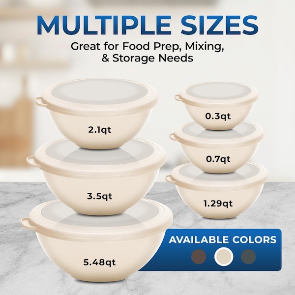 Bakkenmaster Bakken Master 12 Piece Plastic Nesting Bowls with Lids, Mixing Bowls Set includes 6 Prep Bowls - BKMX12WHT44