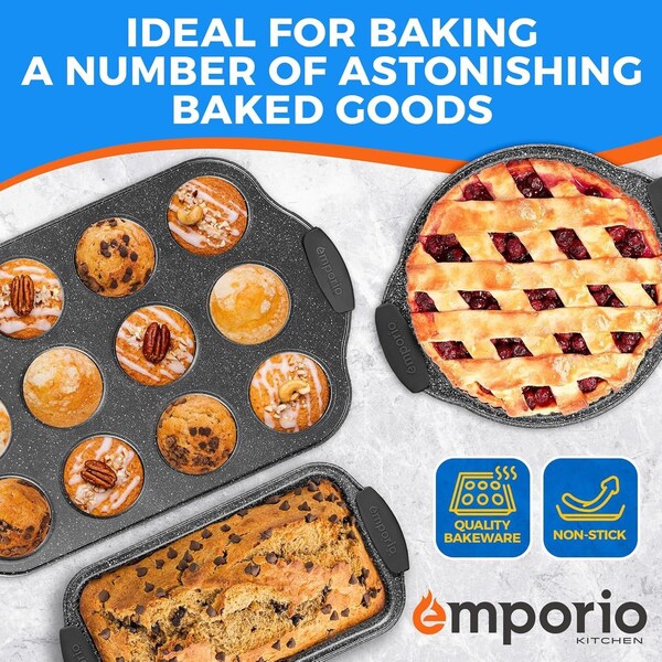 Emporio Kitchen Baking Pan Set, Oven Safe Tray, Up To 450 Deg F, Gray, 6PK - EMPKSTON60