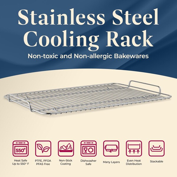 Bakken-Swiss Stainless Steel Cooling Rack 14.6x10in, Heavy-Duty, Non-Toxic, Dishwasher Safe - SBKCRSTBKRACK