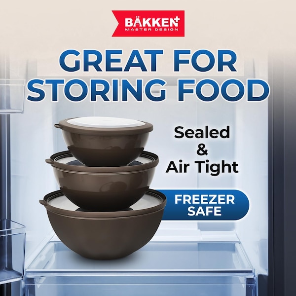 Bakkenmaster Bakken Master 12 Piece Plastic Nesting Bowls with Lids, Mixing Bowls Set includes 6 Prep Bowls - BKMX12BR22