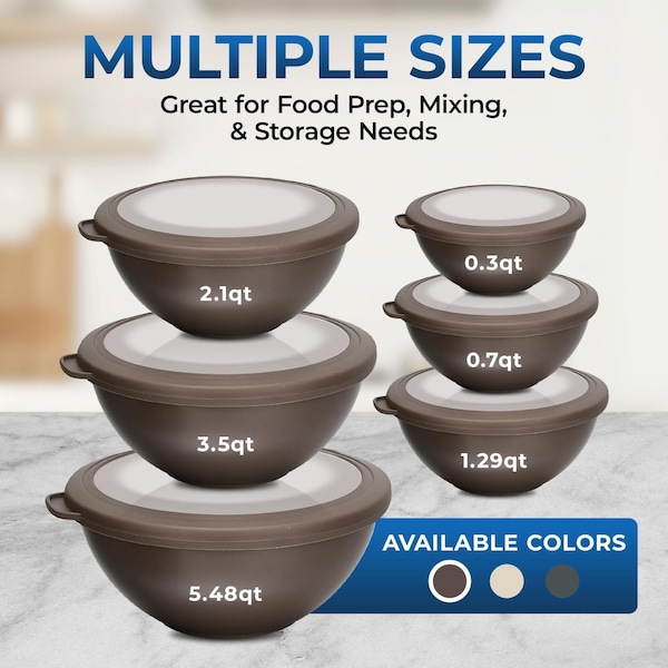 Bakkenmaster Bakken Master 12 Piece Plastic Nesting Bowls with Lids, Mixing Bowls Set includes 6 Prep Bowls - BKMX12BR22